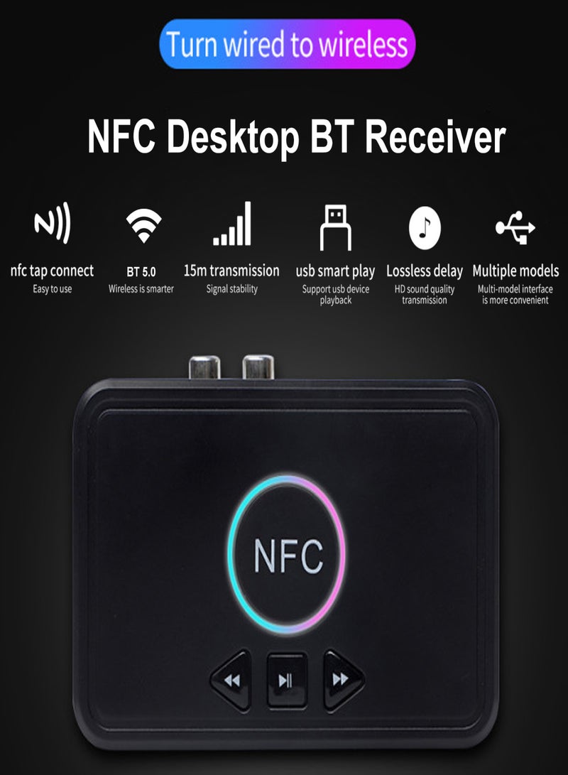 NFC Bluetooth 5.0 Receiver Wireless Audio Receiver Adapter with Microphone RCA AUX Out U Disk Music Playback for Headphones Speaker Home Audio System - Image 3